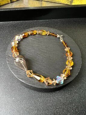Artisan Amber Glass Beaded Bracelet with Sterling Clasp, 8"